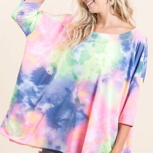 BiBi Tie Dye Print Low Gauge Knit Top